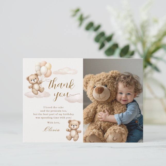 Carte De Remerciements Teddy Bear Birthday Photo (Debout devant)
