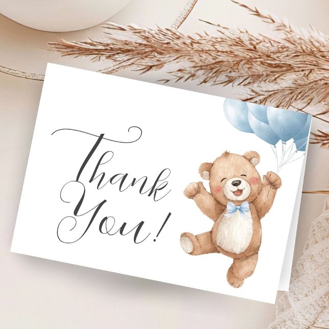 Carte De Remerciements Teddy Bear Boy Baby Shower Folded Thank You (Créateur téléchargé)