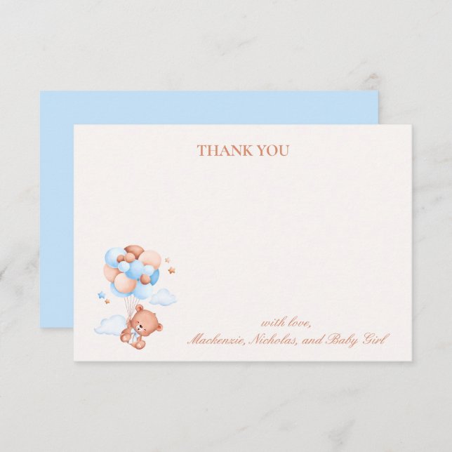 Carte De Remerciements Teddy Bear Boy Blue Bearly Wait Baby shower (Devant / Derrière)