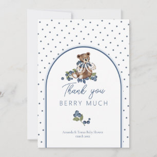 Carte De Remerciements Teddy Bear Dusty Blue Berry Baby shower doux
