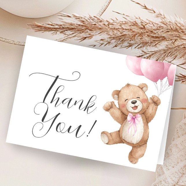 Carte De Remerciements Teddy Bear Girl Baby Shower Pink Folded Thank You (Créateur téléchargé)