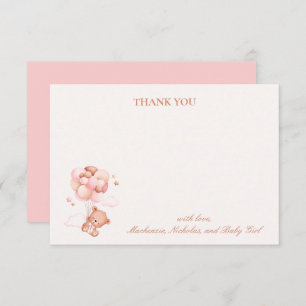 Carte De Remerciements Teddy Bear Girl Rose Bearly Wait Baby shower