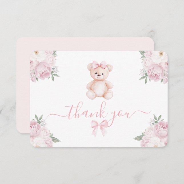 Carte De Remerciements Teddy Bear Girl Thank You Card (Devant / Derrière)