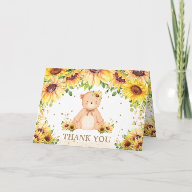 Carte De Remerciements Teddy Bear Sunflower Baby shower Floral Anniversai (Devant)