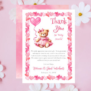 Carte De Remerciements Teddy Bear Un Petit Baby shower Fille Amoureuse