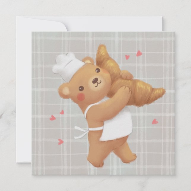 Carte De Remerciements Teddy le Baker avec Croissant (Devant)