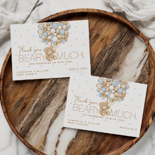 Carte De Remerciements Teddy Ours Bleu Coeur & Balloon Baby Boy Douche