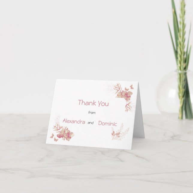 Carte de remerciements - teintes roses Papillon fl (Devant)