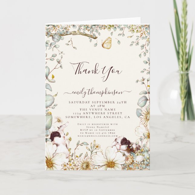 Carte De Remerciements TEMPLAT Bunnies Baby shower Pique-nique Girl Boy (Devant)