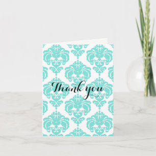 Carte De Remerciements Tendance chic damassé sarcelle et blanc Élégance m