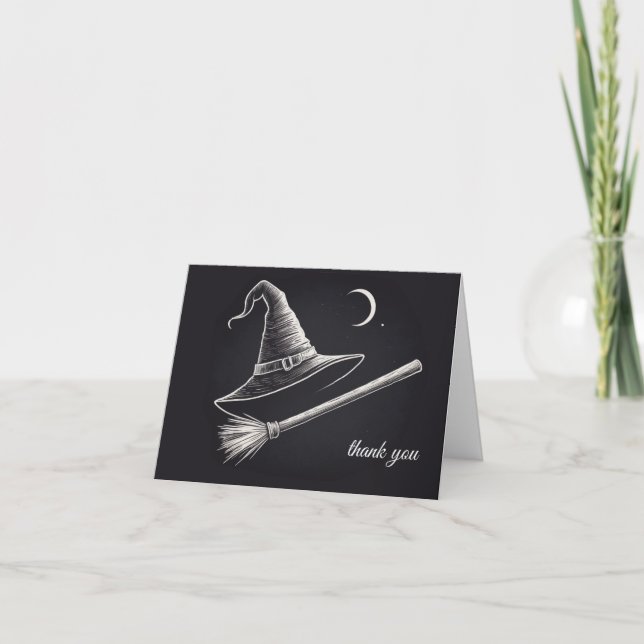 Carte De Remerciements Tendance Éffrayant Halloween sorcière casquette et (Devant)