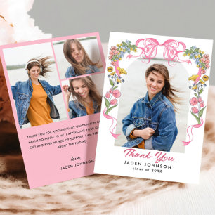 Carte De Remerciements Tendance Pink Bow Ribbon 4 PHOTO Graduation Party