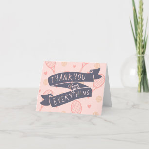 Carte De Remerciements Tennis 1er anniversaire pour fille en rose thème