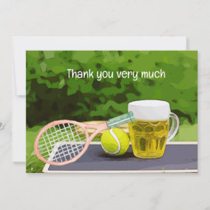 Carte De Remerciements Tennis avec boule de raquettes bière pour le joueu