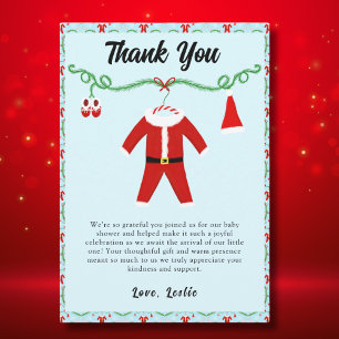 Carte De Remerciements Tenue de bébé garçon Santa Baby Shower