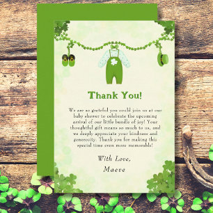 Carte De Remerciements Tenue de bébé Trèfle Petite Chanceuse Baby Shower