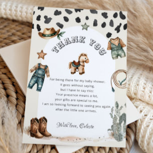 Carte De Remerciements Tenue de cow-boy occidental pour Baby Shower