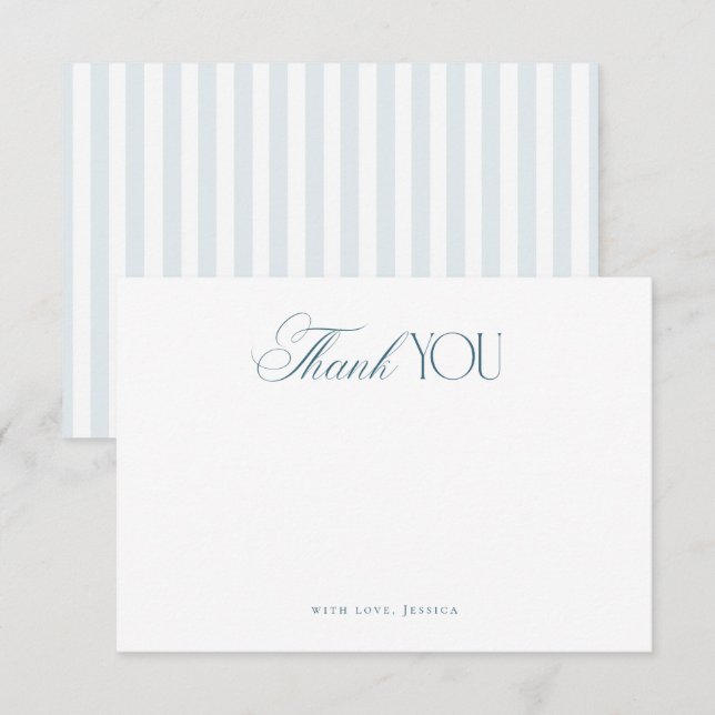 Carte De Remerciements Tenue de soirée Script Rayures Bleu Côtier Mariage (Devant / Derrière)