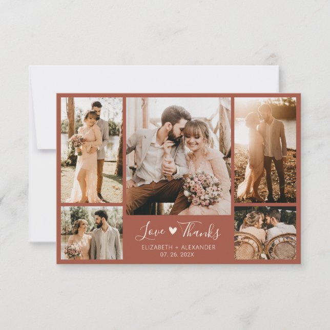 Carte De Remerciements Terracotta Boho Chic Script Photo Collage Mariage (Devant)