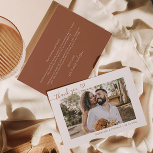 Carte De Remerciements Terracotta Boho Simple Photo Heart Script Mariage