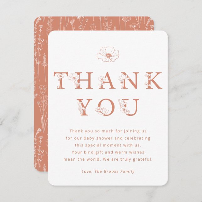 Carte De Remerciements Terracotta Floral Thank You Card | Baby Shower (Devant / Derrière)
