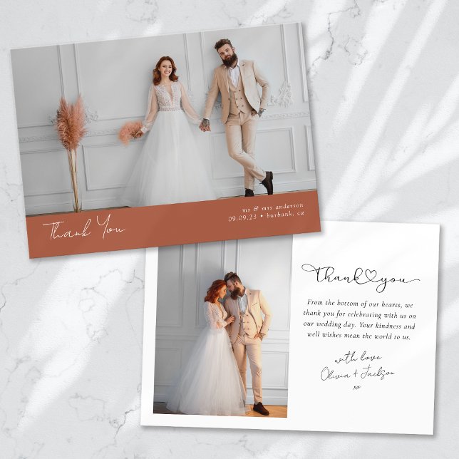 Carte De Remerciements Terracotta Heart 2 Photo Mariage de calligraphie (Créateur téléchargé)