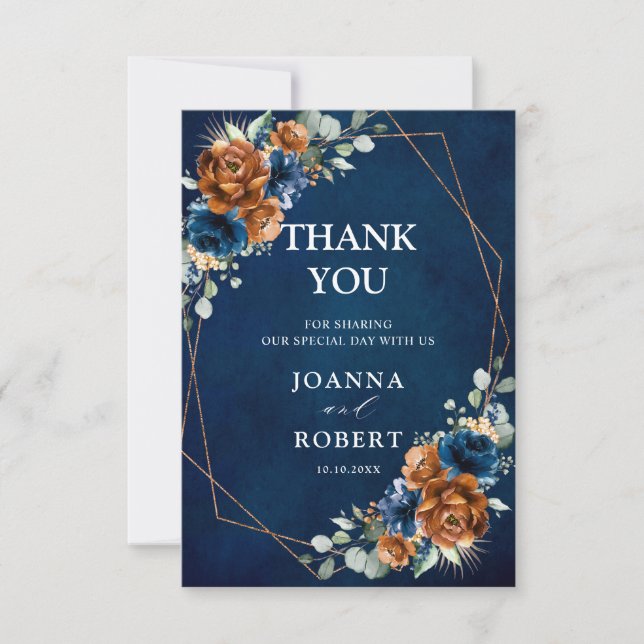 Carte De Remerciements Terracotta Marine Bleu Vert Mariage géométrique E (Devant)