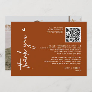 Carte De Remerciements Terracotta minimaliste photo QR Code Mariage