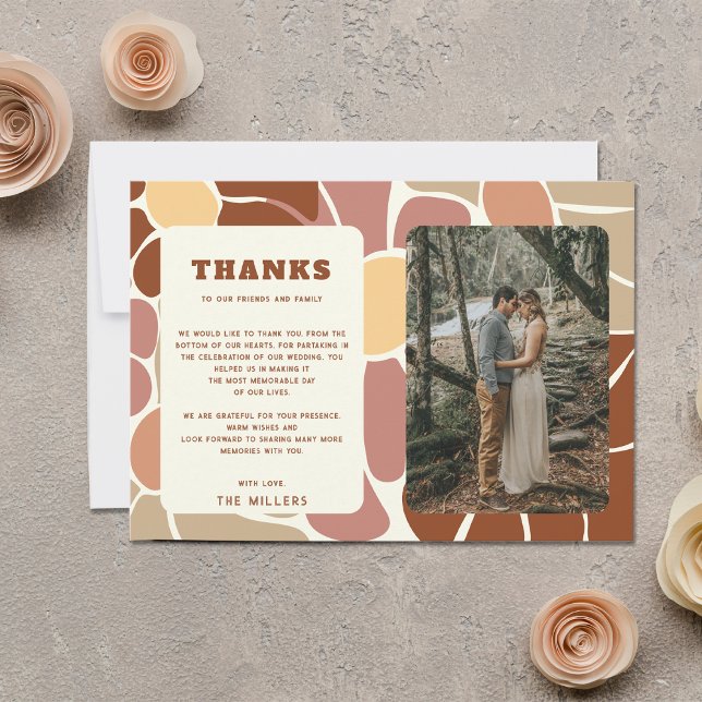 Carte De Remerciements Terracotta Retro Super Boho Chic Floral Mariage (Terracotta Retro Groovy Boho Chic Floral Wedding Thank You Card)