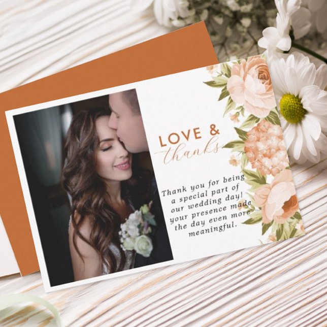 Carte De Remerciements Terracotta Rose florissant Hydrangea Mariage Flora (Créateur téléchargé)