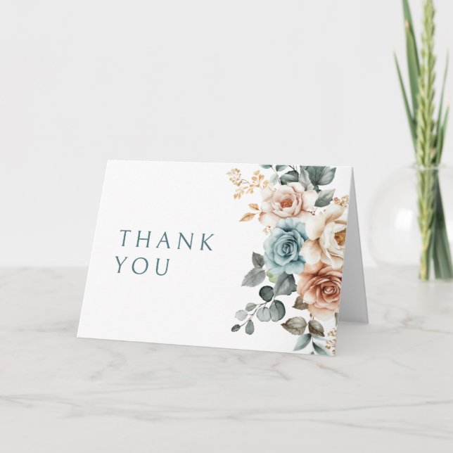 Carte De Remerciements Terracotta Turquoise Neutre Aquarelle mariage flor (Devant)