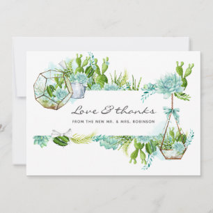 Carte De Remerciements Terrarium de verre à aquarelle Succulents Mariage