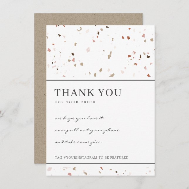 CARTE DE REMERCIEMENTS TERRAZZO CÉRAMIQUE MOTIF ENTREPRISE LOGO (Devant / Derrière)