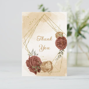 Carte De Remerciements terre cuite tonalité de terre mariage vert fleuri