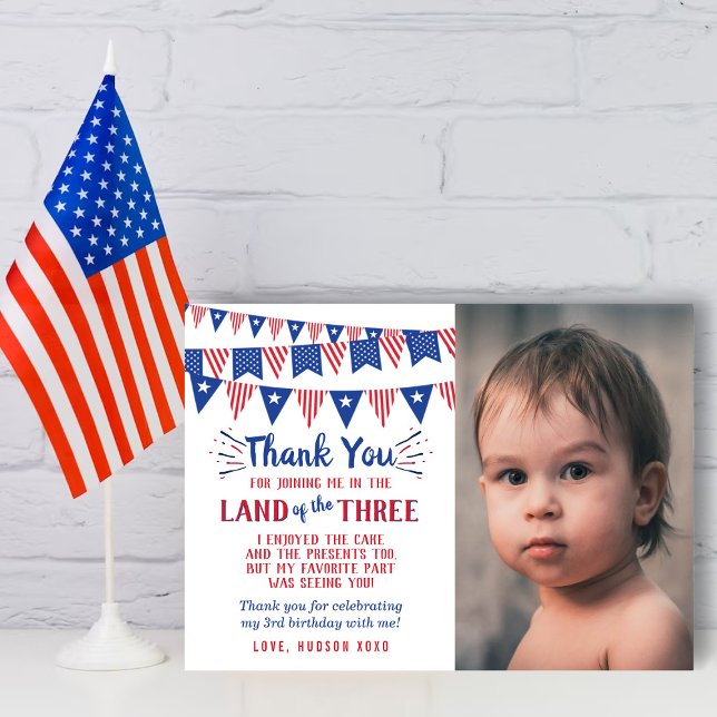 Carte De Remerciements Terre Des Trois Du 3 Juillet Photo Anniversaire (Créateur téléchargé)