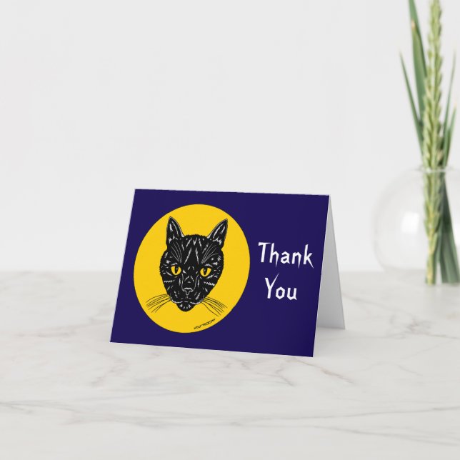 Carte De Remerciements Tête de chat noir (Devant)