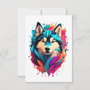 Carte De Remerciements Tête de Chien Husky coloré Vibrant Husky Amateurs