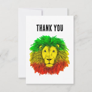 Carte De Remerciements Tête de lion Rasta rouge jaune vert dessin Jamaïqu