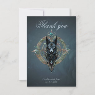 Carte De Remerciements Tête de loups noirs aux yeux bleus perçant
