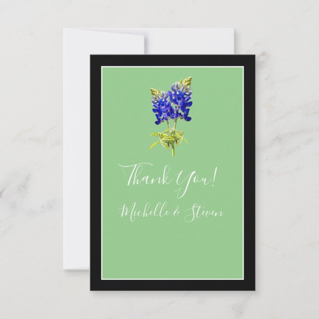 Carte De Remerciements Texas Bluebonnets sur Sage, mariage du printemps (Devant)