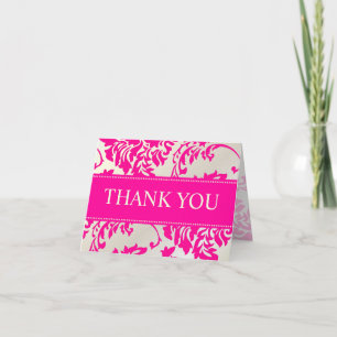 Carte De Remerciements Texte Merci/DIY en rose vif et damas perlé
