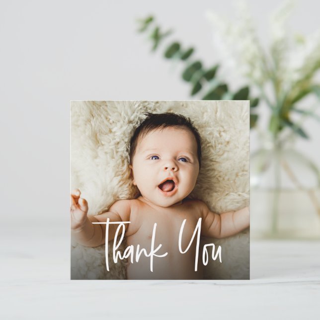 Carte De Remerciements Texte superposé personnalisé Photo bébé personnali (Debout devant)