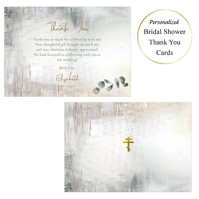 Carte De Remerciements Texture de mariage eucalyptus gris or Shower (Créateur téléchargé)