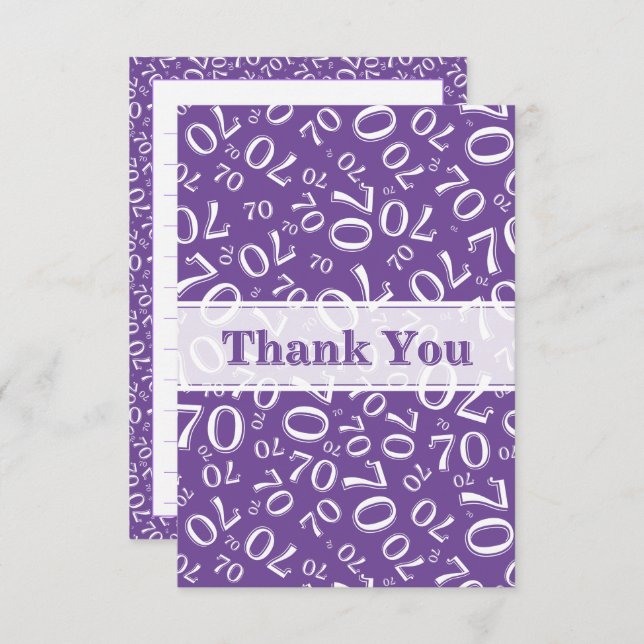 Carte De Remerciements Thank You 70 Birthday Number Pattern Purple/White (Devant / Derrière)