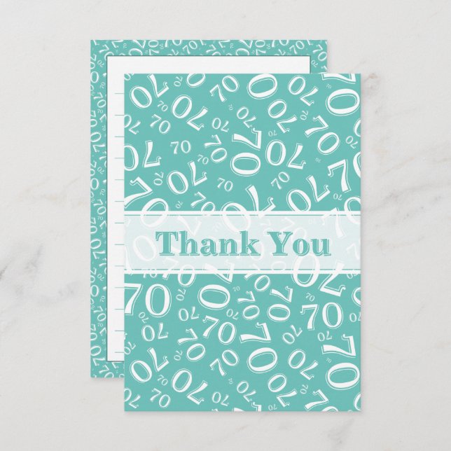 Carte De Remerciements Thank You 70 Birthday Number Pattern Teal/White (Devant / Derrière)