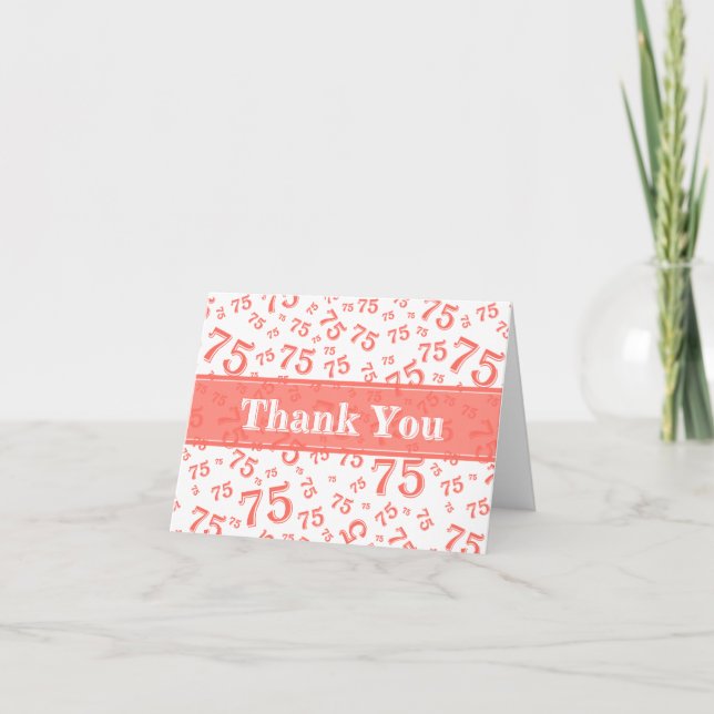 Carte De Remerciements Thank You 70th Birthday Number Pattern Coral/White (Devant)