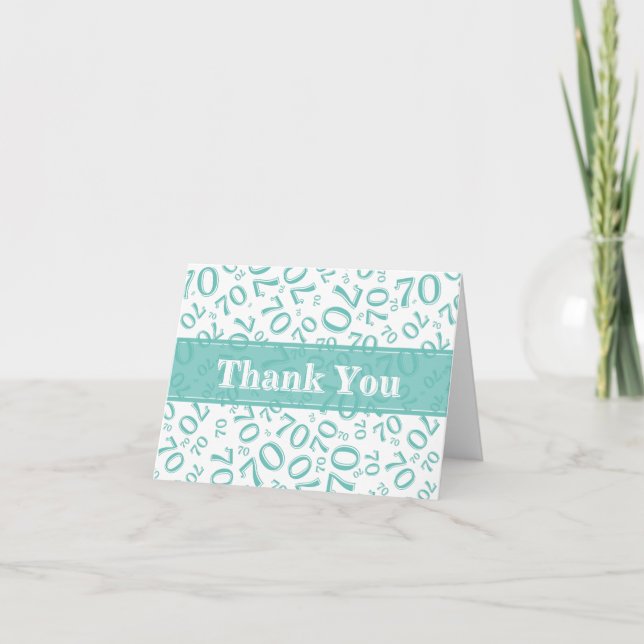 Carte De Remerciements Thank You 70th Birthday Number Pattern Teal/White (Devant)