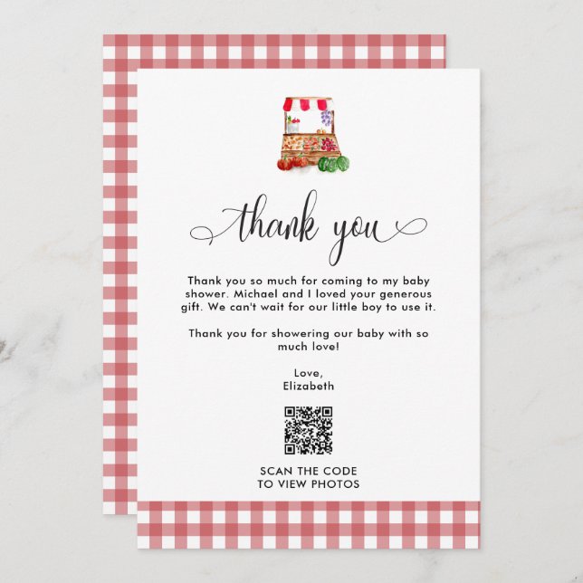 Carte De Remerciements Thank you Baby Shower Locally Grown Farm QR Code (Devant / Derrière)