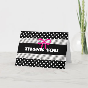 Carte De Remerciements Thank You Black & White Polka Dot with Pink Bow