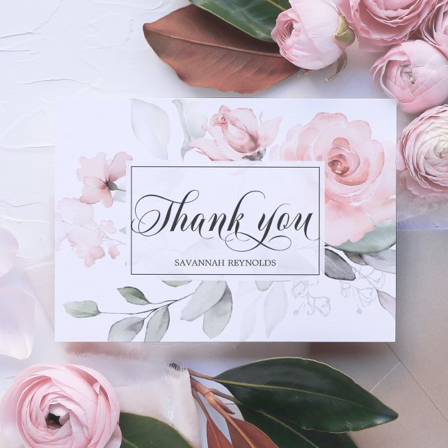 CARTE DE REMERCIEMENTS THANK YOU BRIDAL SHOWER PINK FLORAL ROSES (Créateur téléchargé)